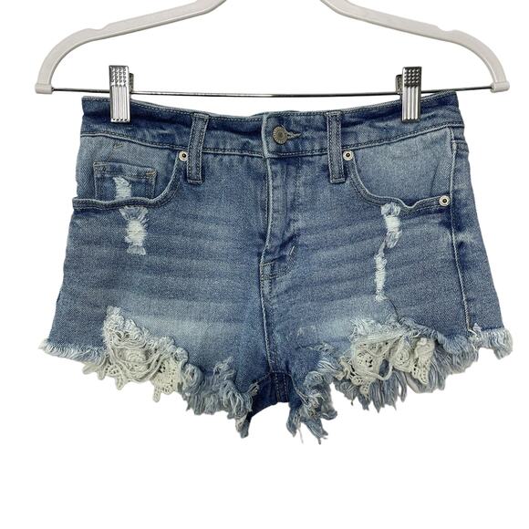 Mossimo Jean Denim Super Shorts Cut Offs 0 25 Distressed Exposed‎ Pocket - Picture 1 of 9